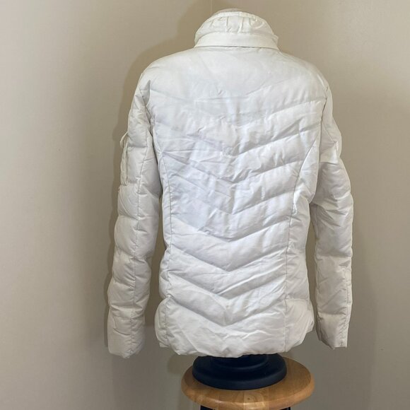 White "Eddie Bauer" Down jacket, removable hood with faux fur trim - Picture 5 of 16